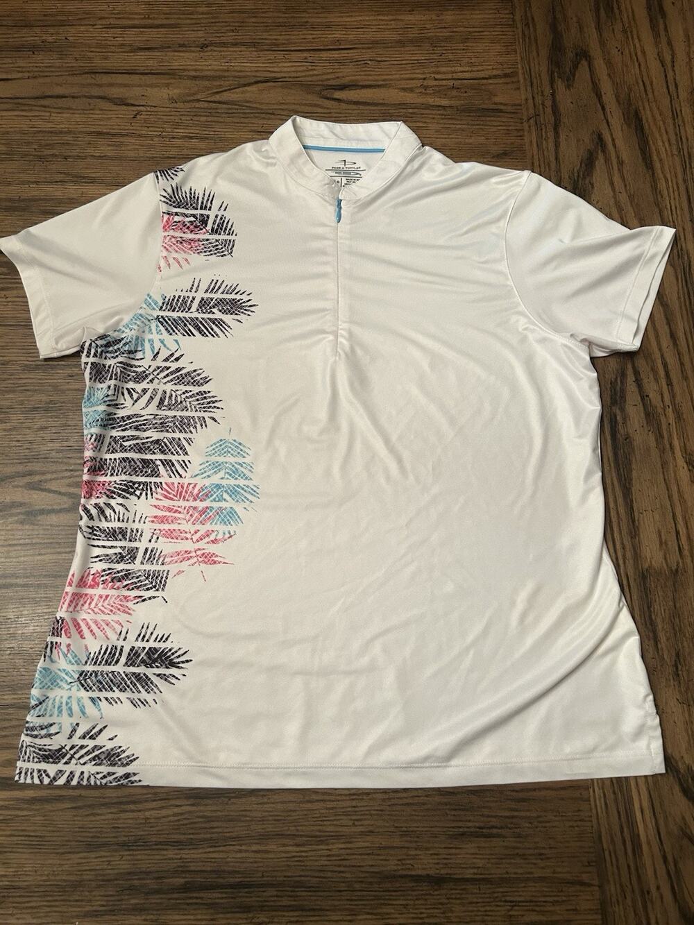 Page & Tuttle Cool Swing Women’s Golf Top Size Large White With Palms